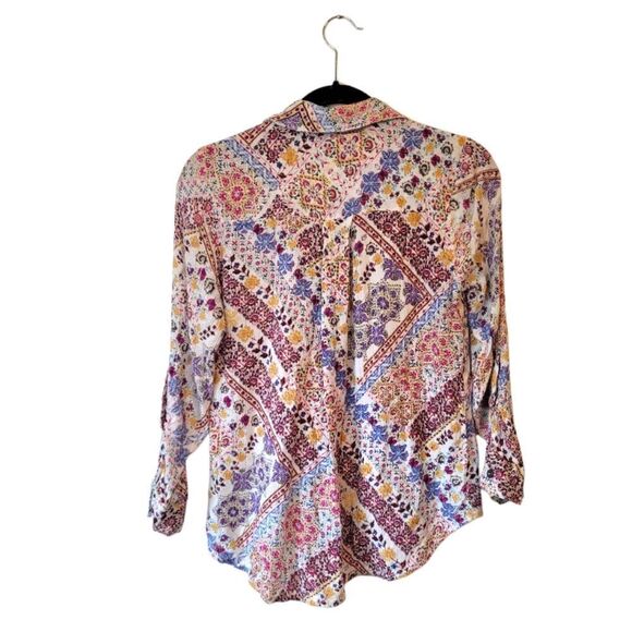 Raga Anthropologie Women's White Metallic Floral Boho Button Down Shirt Size S - Picture 2 of 6